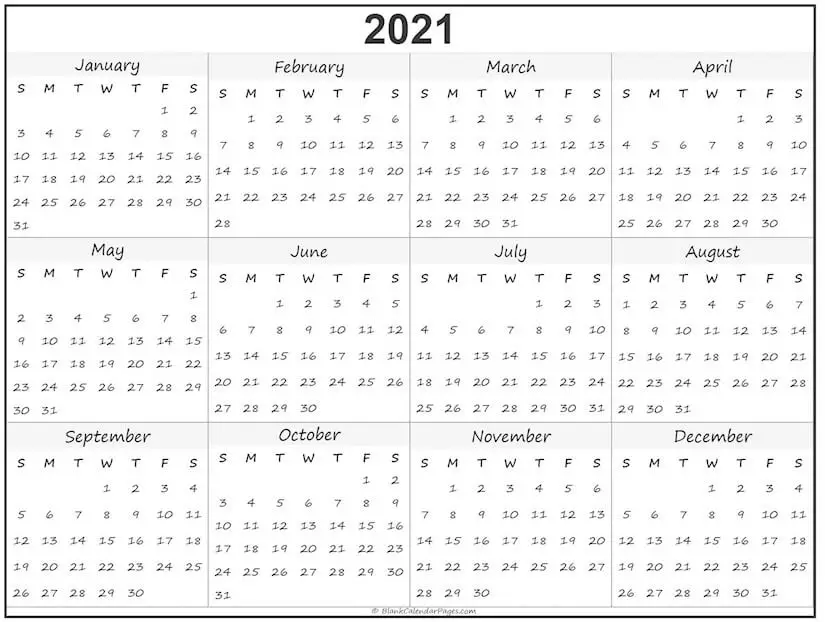 Free 2021 Yearly Calender Template / 2021 Excel Calendar Template Free ...