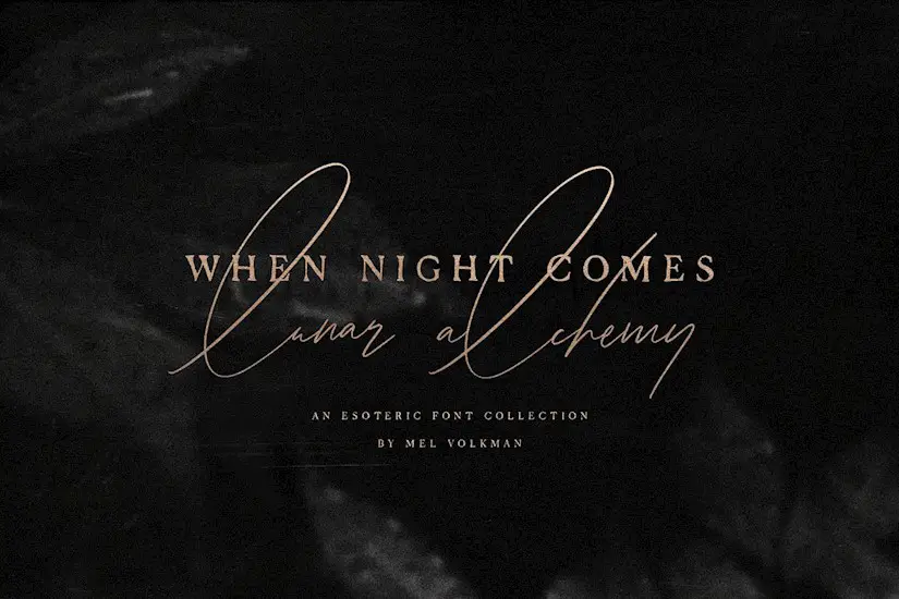 when night comes font lunar alchemy font by mel volkman esoteric font witch font witchy font magical font beautiful font typewriter font signature font script font 1 long 
