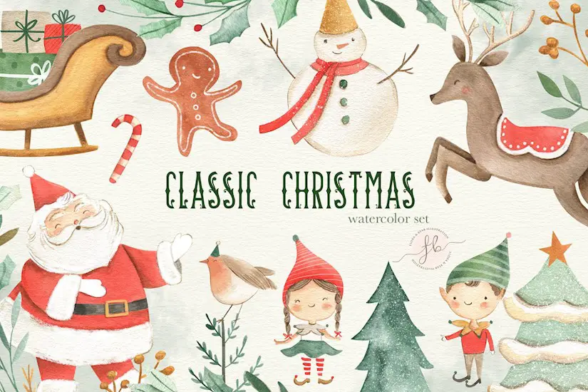 classic christmas watercolor set