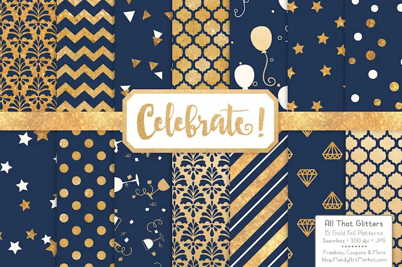 gold foil digital papers in navy