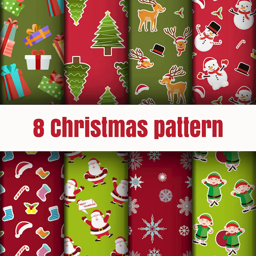 red green fun christmas pattern set