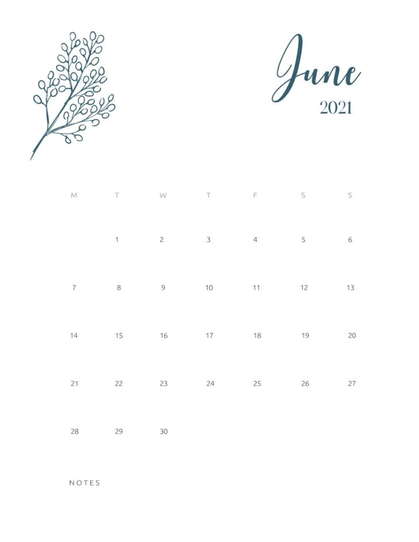 free floral june 2021 calendar