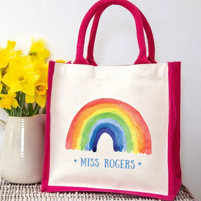 personalised rainbow canvas bag