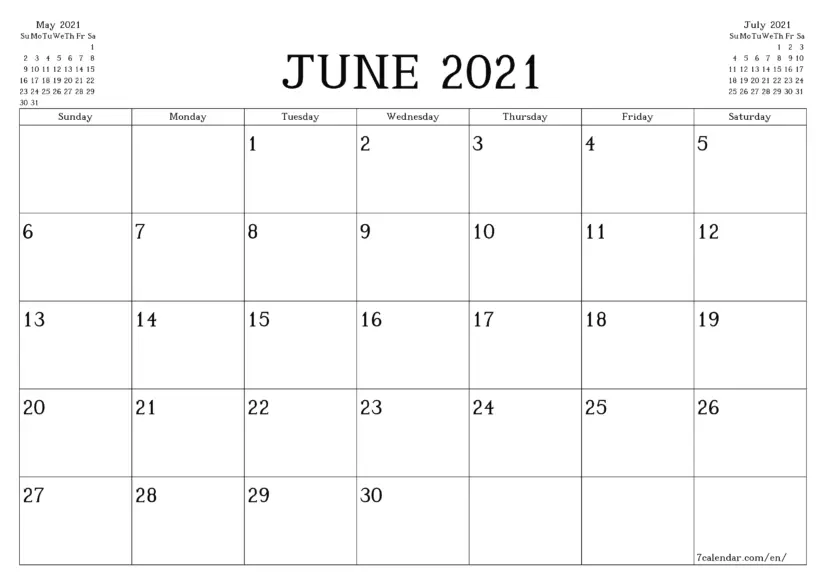 printable june 2021 blank calendar