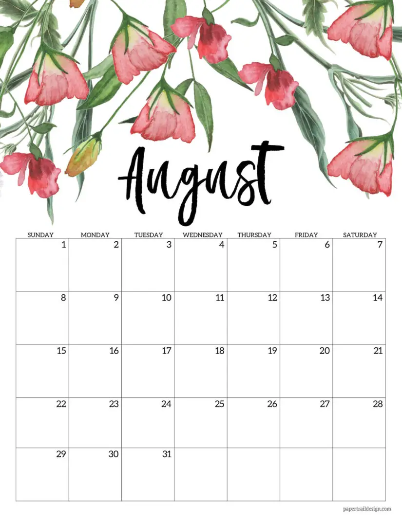 30 Beautiful Printable August 2021 Calendars for Free ...