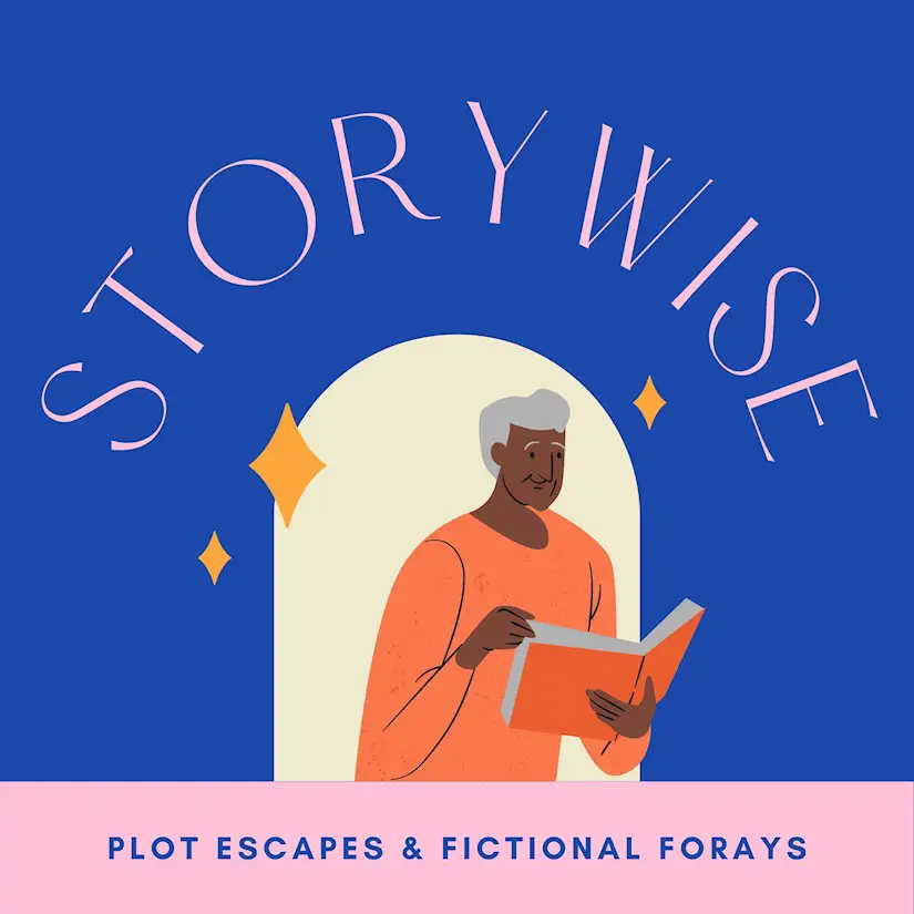 blue and pink typography stories fiction podcast cover