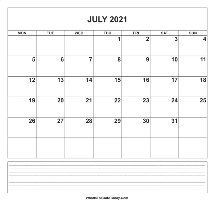 calendar july 2021 notes full