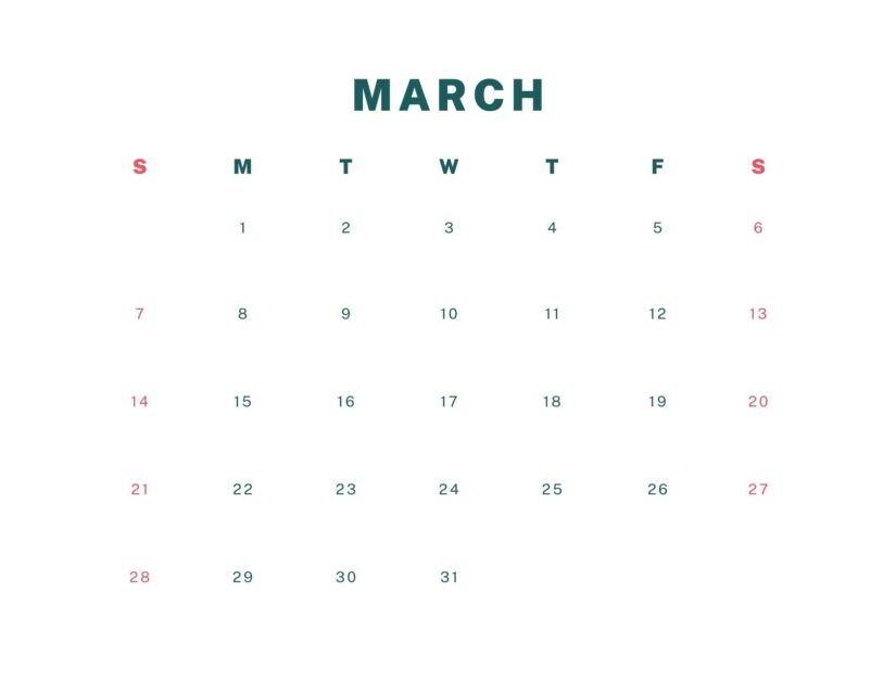 clean march 2021 calendar
