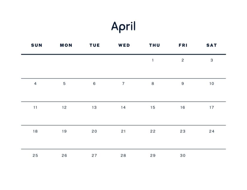 clean simple april 2021 calendar