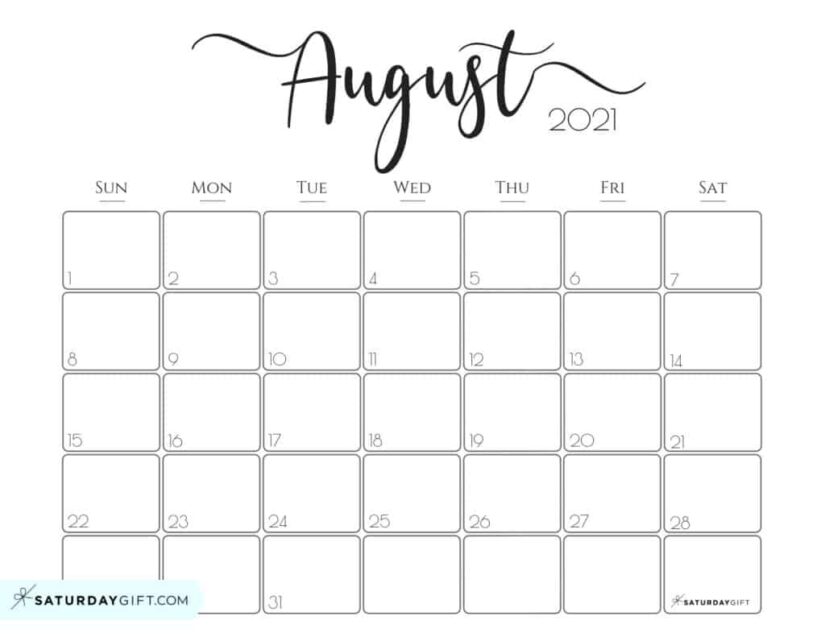 Download 30 Beautiful Printable August 2021 Calendars For Free Onedesblog