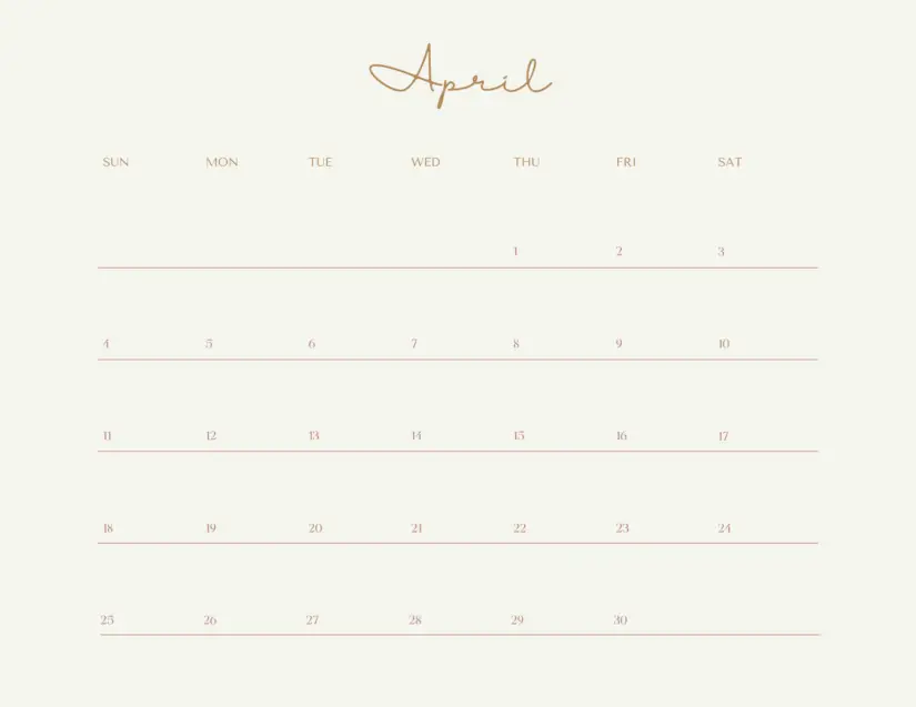 elegant style april 2021 calendar