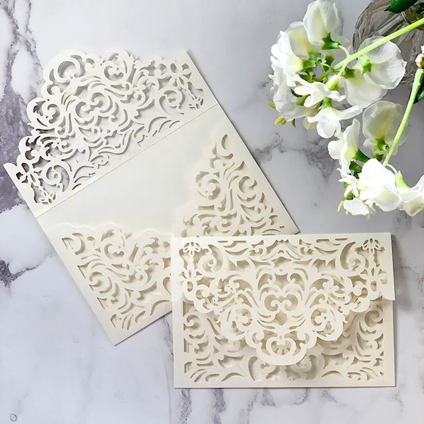 filigree pocket fold laser cut wedding