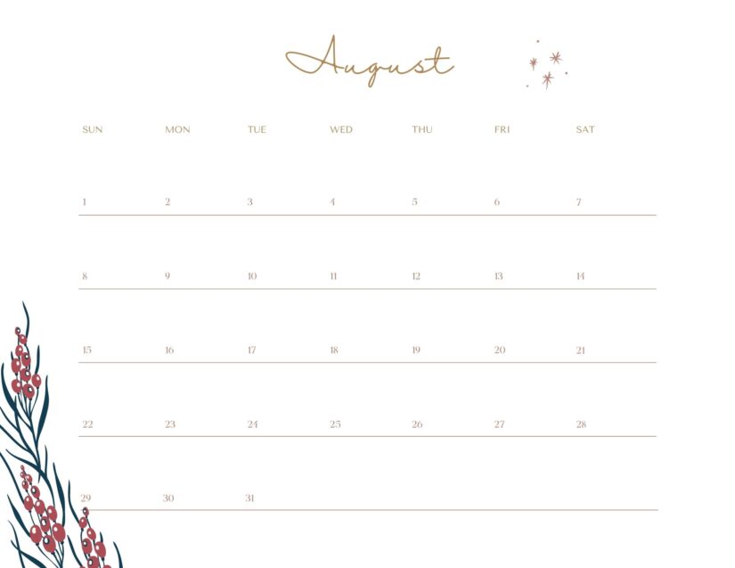 flowers august 2021 calendar