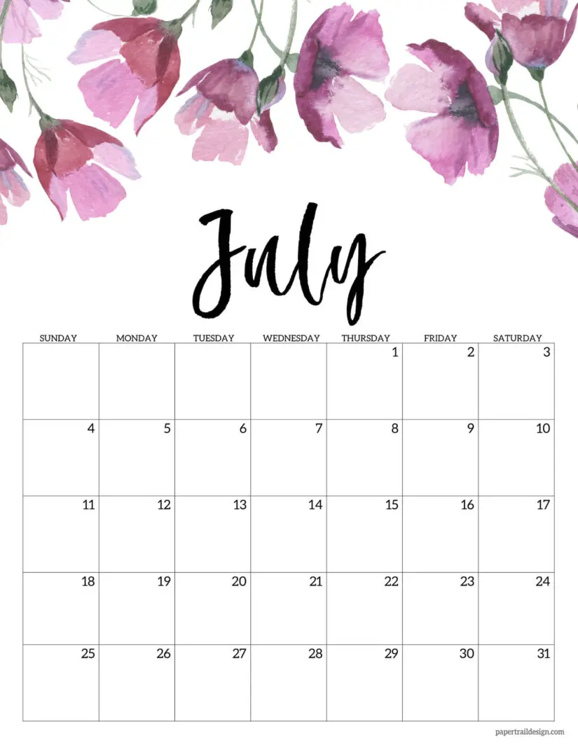 30 Free Printable July 2021 Calendars with Holidays Onedesblog