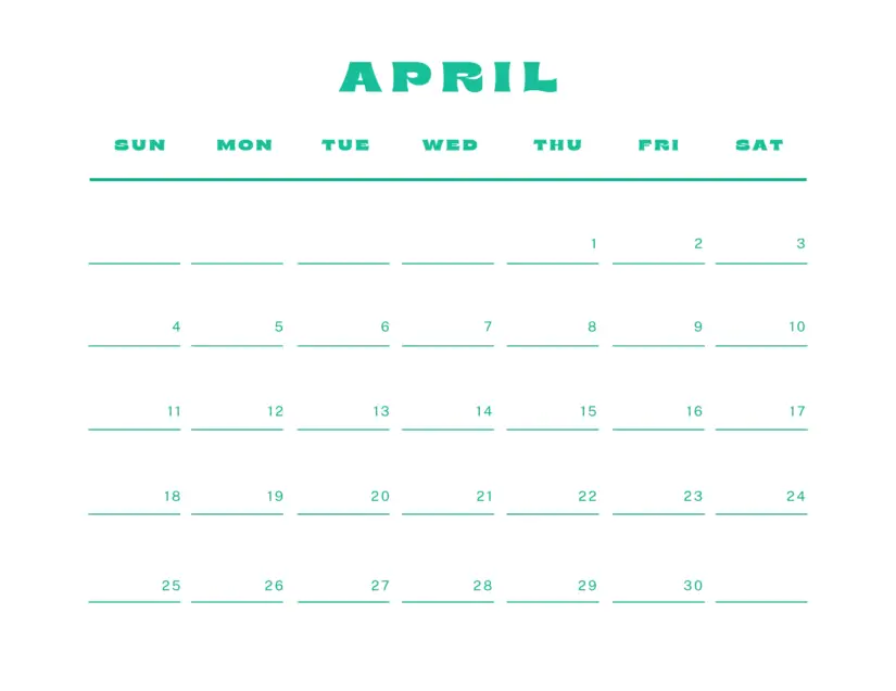 green april 2021 calendar