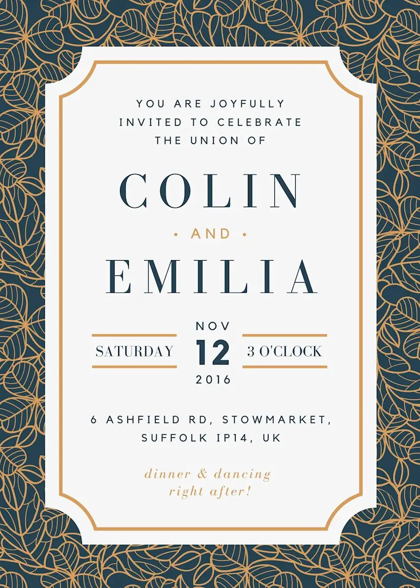 intricate background fall wedding invitation