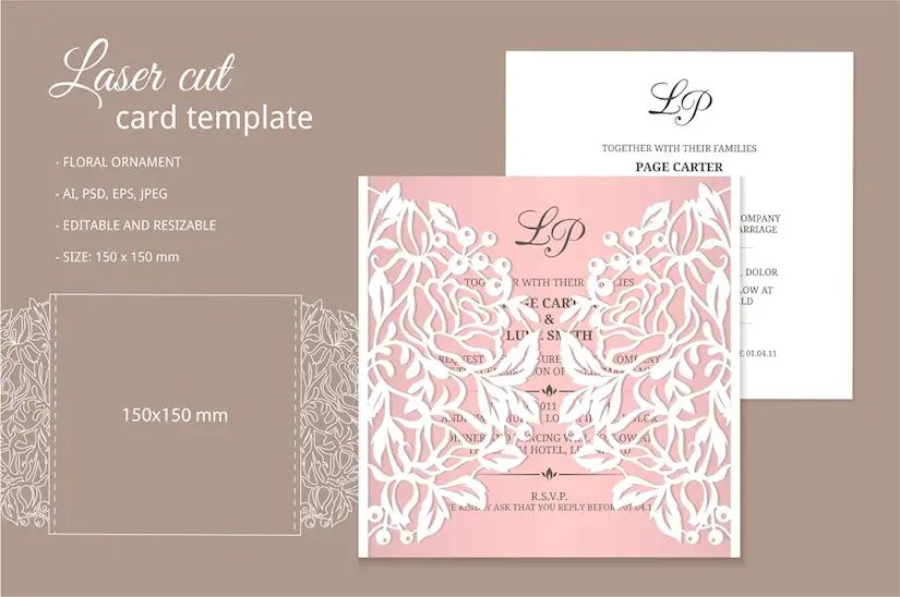 laser cut invitation template pink