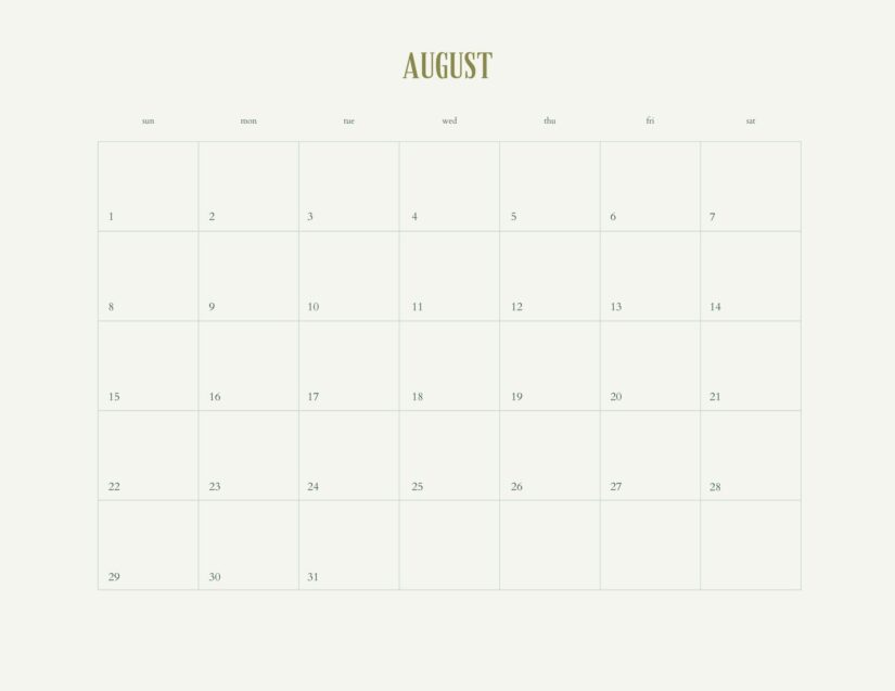 minimal lifestyle august 2021 calendar