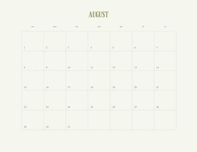 Aesthetic August 2021 Calendar Cute Free Printable August 2021