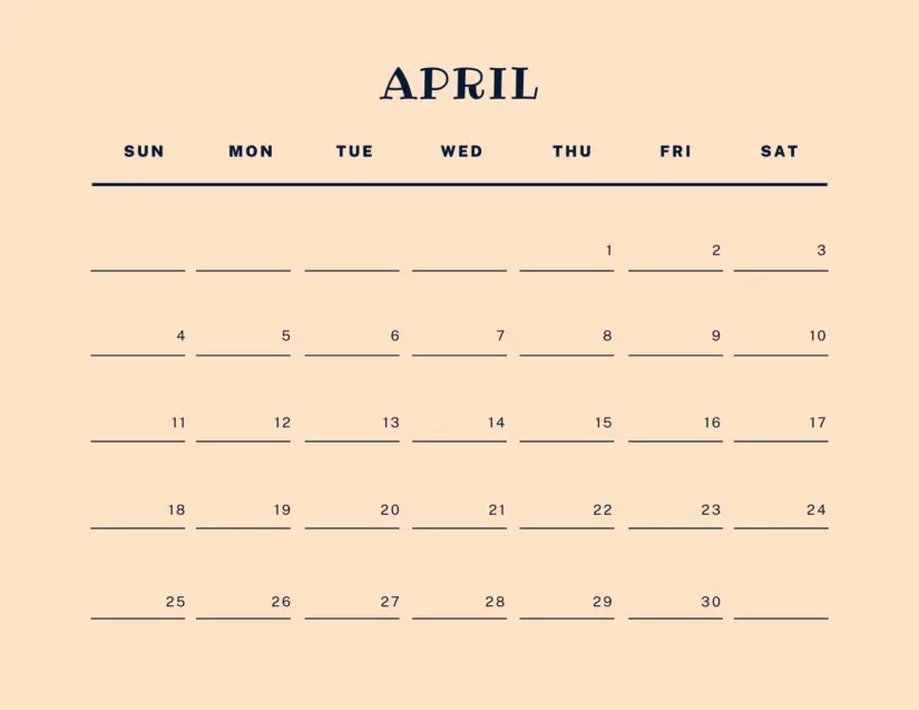 orange april 2021 calendar