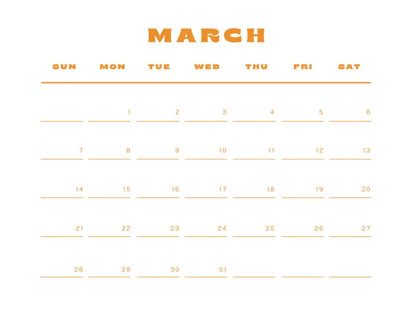 orangemarch 2021 calendar