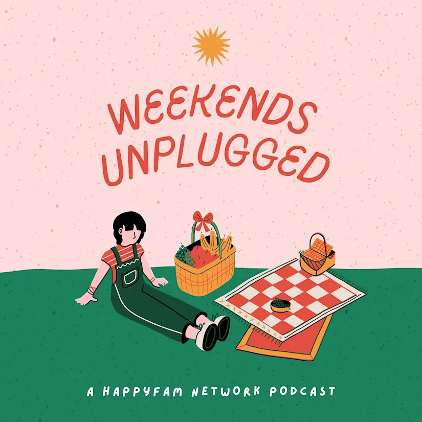 pink and green picnic illustrative kids family podcast cover