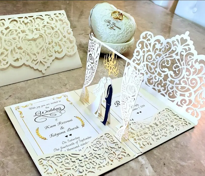 Intricate Orchid Laser Cut Gatefold Wedding Invitation SAMPLE 