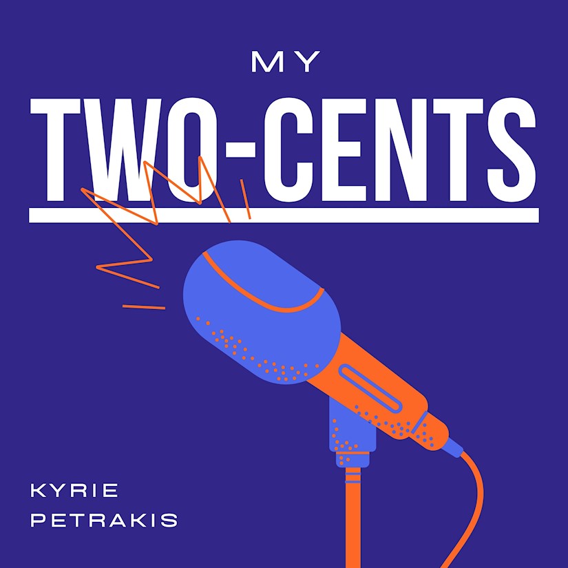 purple and orange microphone illustrative news politics podcast cover