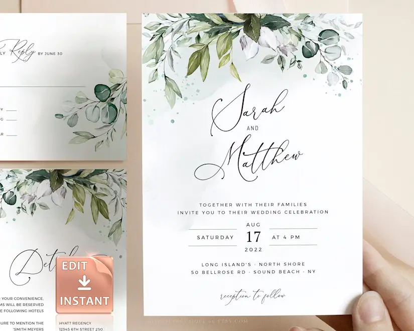 reese greenery wedding invitation