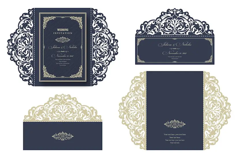 wedding invitation laser cut blue