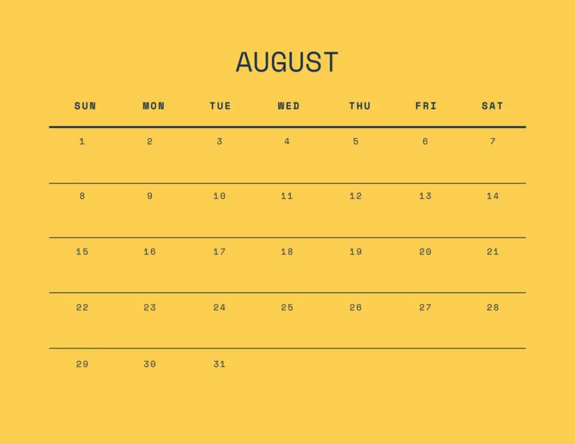 yellow august 2021 calendar