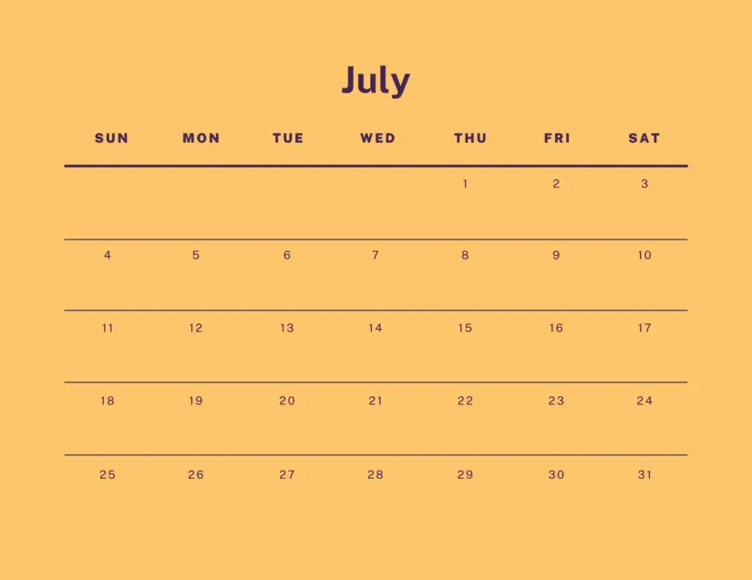 yellow july 2021 calendar