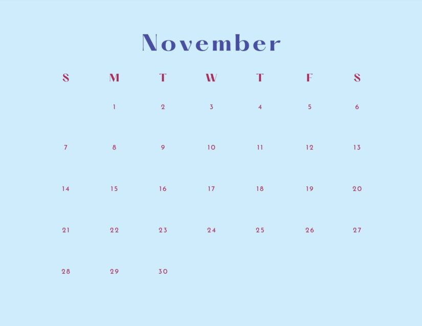 blue november calendar 2021 canva editable
