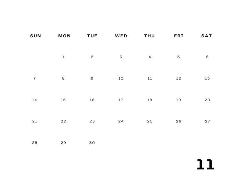 clean basic november calendar 2021 canva editable