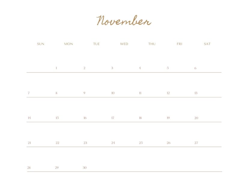clean november calendar 2021 canva editable