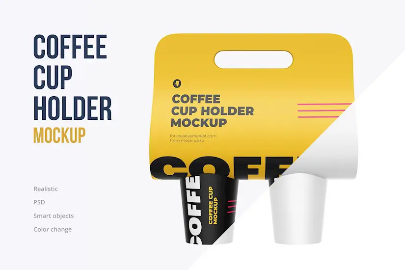 coffee cups and holder mockup yellow