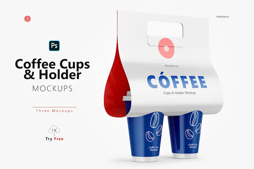 coffee cups and holder mockup