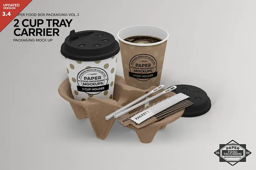 coffee set carrier packaging mockup