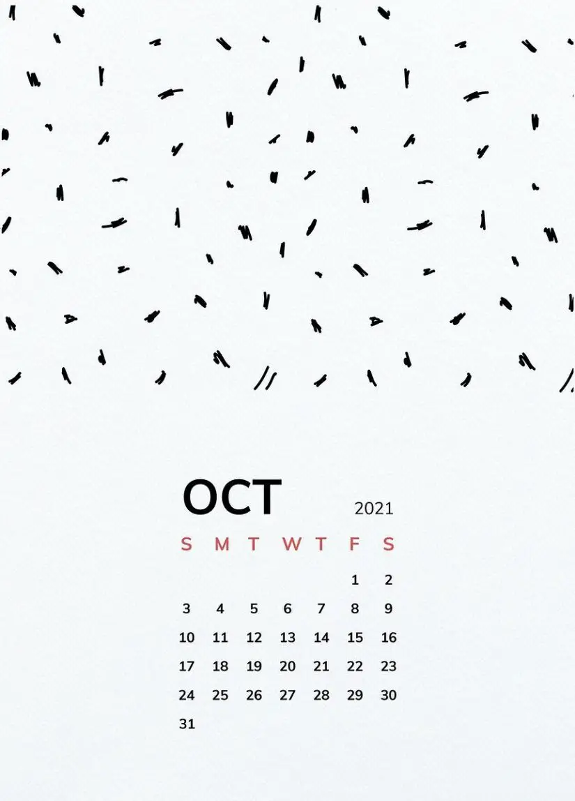 download free illustration of calendar 2021 october printable with black
