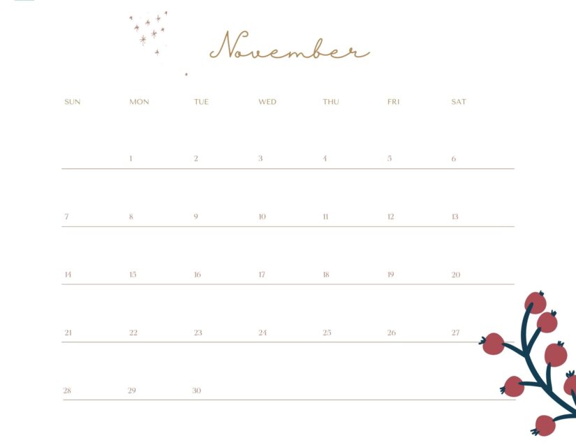 floral november calendar 2021 canva editable