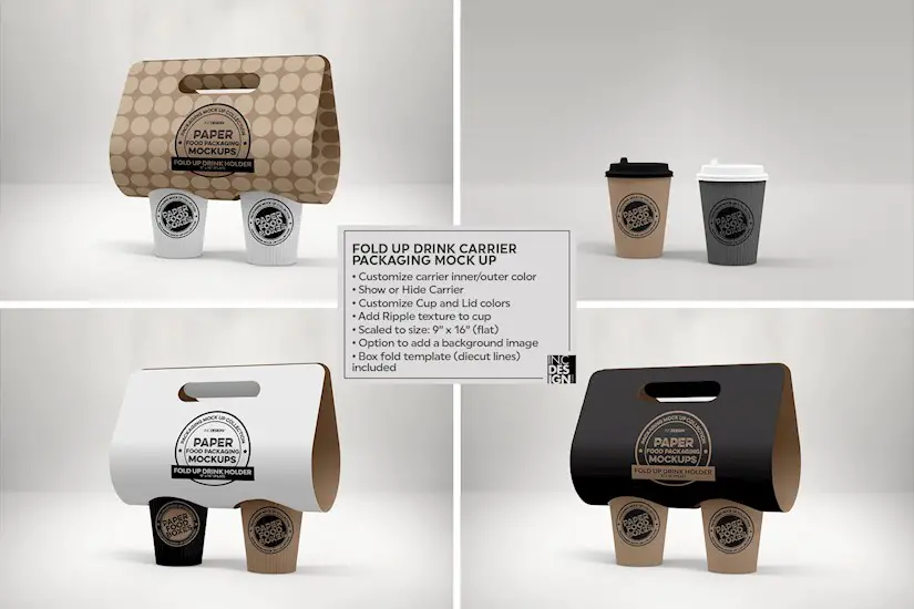 fold up drink carrier mockup