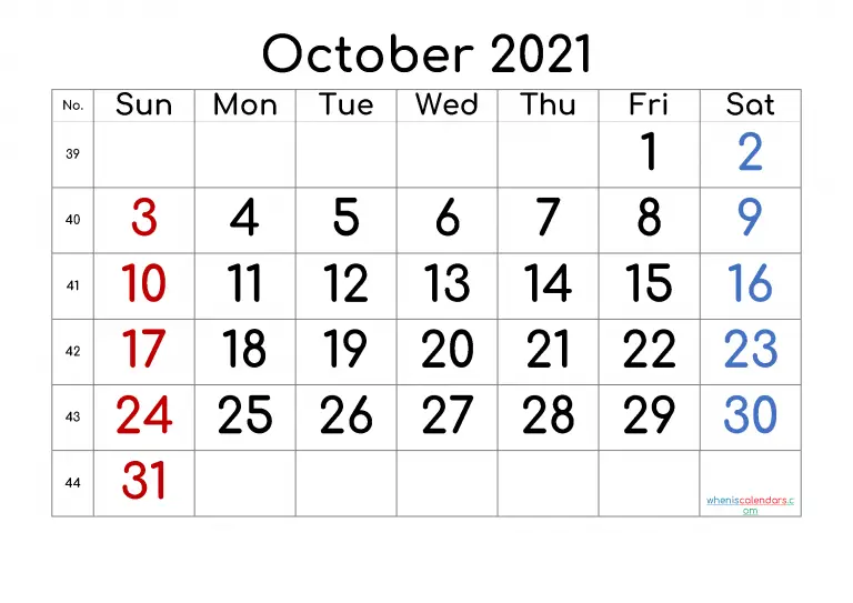 free printable october 2021 calendar