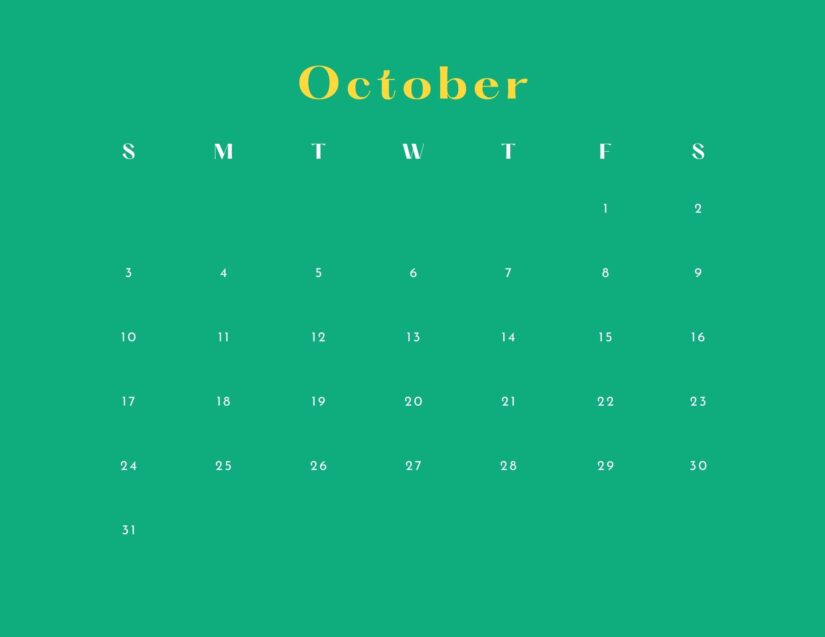 green october calendar 2021 canva editable