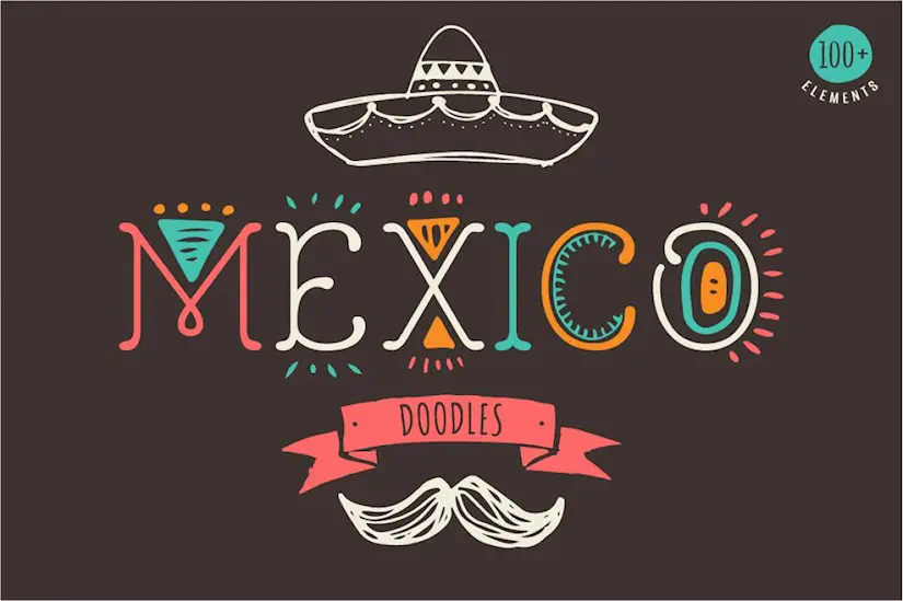 mexican hand drawn doodles set