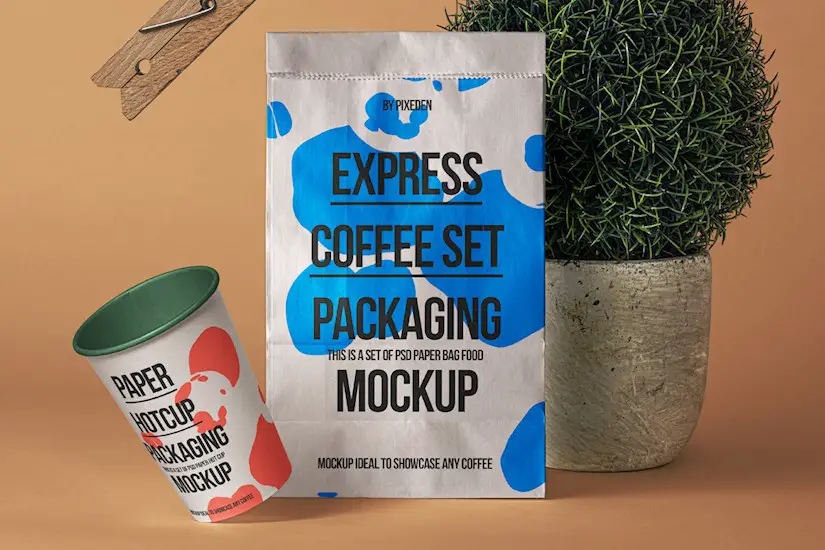 paper bag food coffe fast food branding graphic free psd mockup pixeden