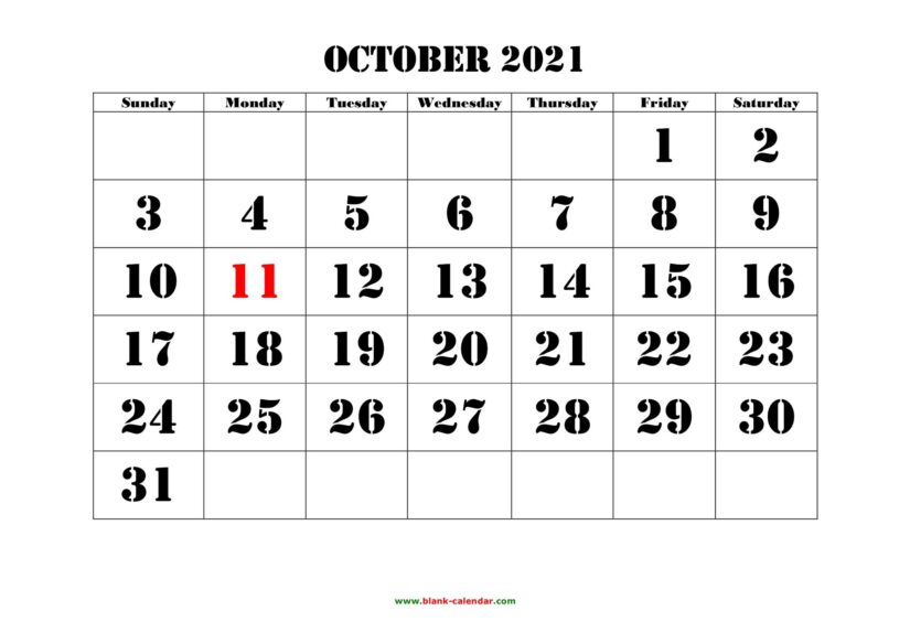 printable october 2021 calendar large font 1
