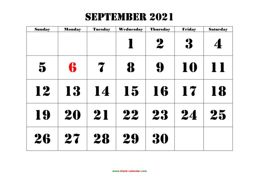 printable september 2021 calendar large font