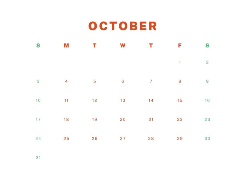 red october calendar 2021 canva editable