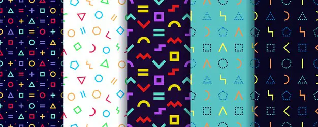set five memphis seamless patterns geometric shapes textures wrapping paper153629 761