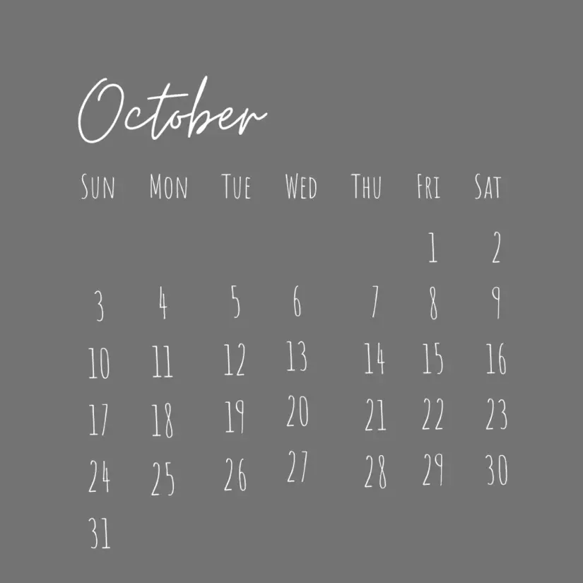 simple aesthetic grey calendar 2021 october